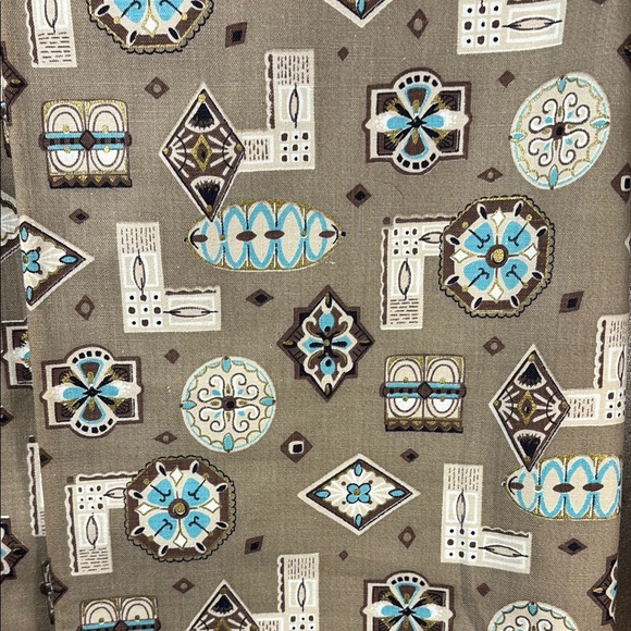 Vintage atomic upholstery denim weight Geometric Fabric in Brown and Blue D1 - Picture 1 of 5